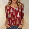 Women's T Shirt CHristmas Print 3/4 Sleeve Daily Weekend Fashion Basic V- Neck Regular Top