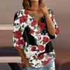 Women's Casual Halloween Print V-Neck Button Three-Quarter Sleeve T-Shirt