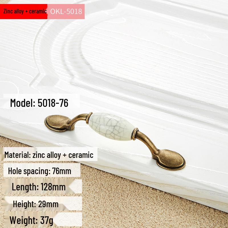 Oukali European Antique Green Bronze Ceramic Crack Handle for Kitchen Cabinet and Furniture Drawer