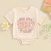 Infant Baby Girl Summer Jumpsuit Letter&Flower Print Round Neck Short Sleeve Romper Toddler T-Shirt Clothes