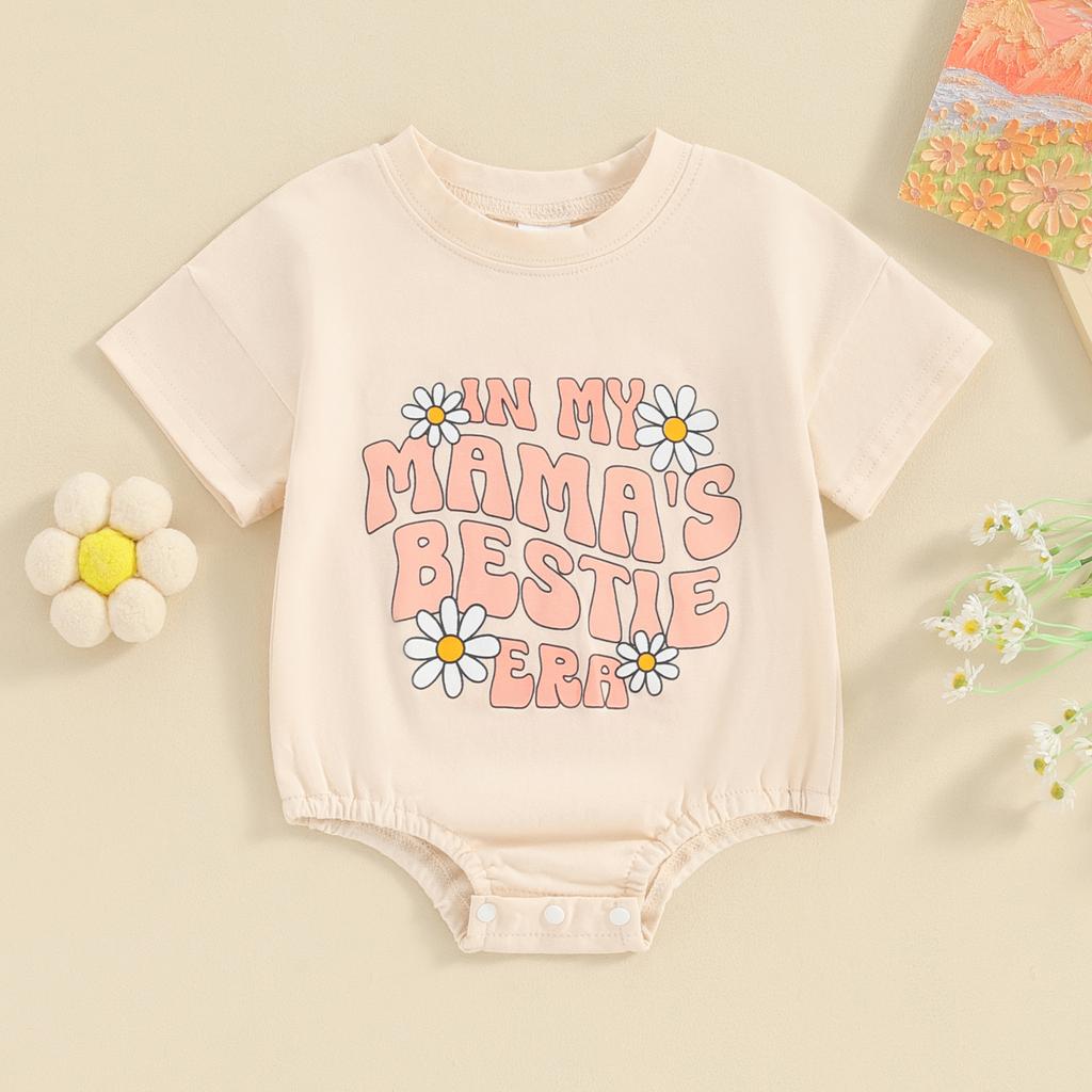 Säugling Baby Mädchen Sommer Jumpsuit Buchstaben&Blumen Druck Rundhals Kurzarm Strampler Kleinkind T-Shirt Kleidung