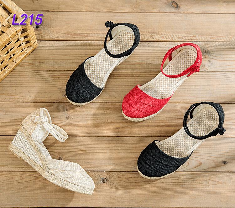 Women's Ethnic Style Summer Wedge Sandals - Breathable Linen with One-Strap Buckle and High Heel Design