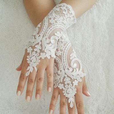 1 Paar weiße schwarze kurze Handschuhe Hochzeit Fingerlose Blumenhandschuhe Brautspitze Sexy Handschuhe Partyzubehör Hohe Qualität