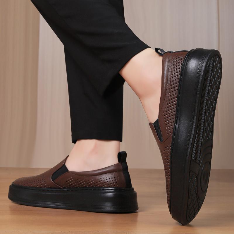 Fashion Male Breathable Genuine Leather Punching Simple Loafers Comfty Casual Slip-ons Man Walking Shoe Summer Men Shoes Hiking Footwear