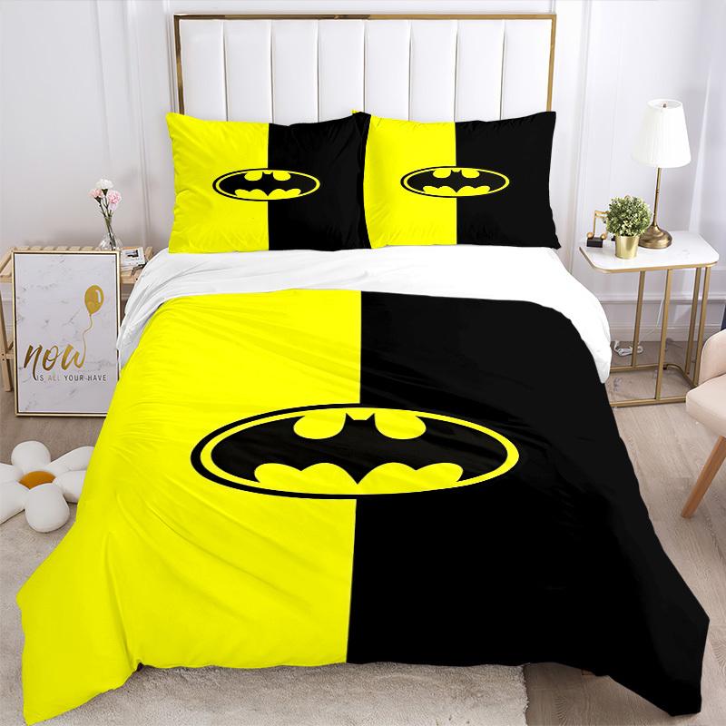 3pcs Batman Symbol Bedding Set, Soft Polyester Duvet Cover and Pillowcases Machine Washable Seasons all suitable & Guest Room Decor285
