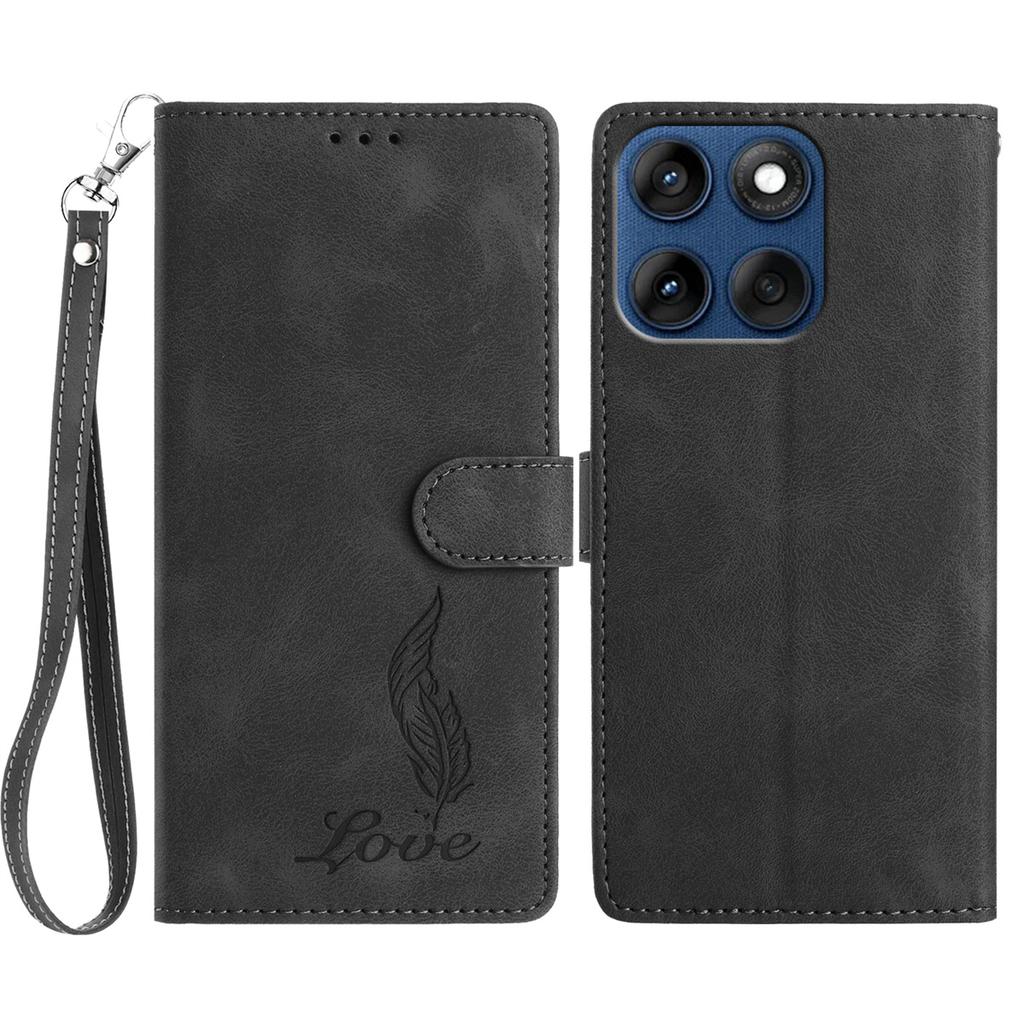 Kielkalligraphie Feder Geprägtes Muster Flip Card Design Brieftasche Hülle für Motorola Moto E13 E20 G05 G54 Edge 40...(8-Farben)