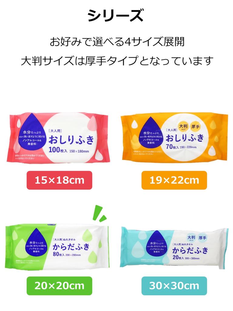 Yamato Bussan Body Wipes for 80 20 x 20 for Disaster Preparedness and Care Adults, Sheets, Approx. cm, Alcohol-Free, Fragrance-Free, Disposable,