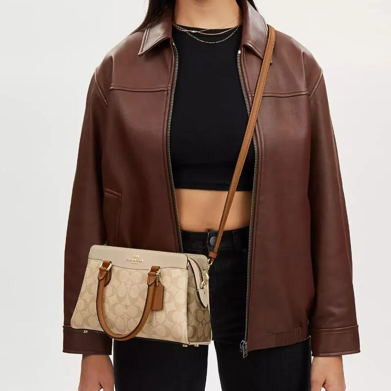 Coach Darcie Coated Canvas Leather Shoulder Bag , Crossbody Bag , Handbag Medium Women's Khaki (Unisex) Handbags CS553 IMWQ4