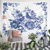 Blue White Porcelain Birds Tapestry Wall Hanging Chinese Floral Pattern Art Decor for Bedroom Living Room