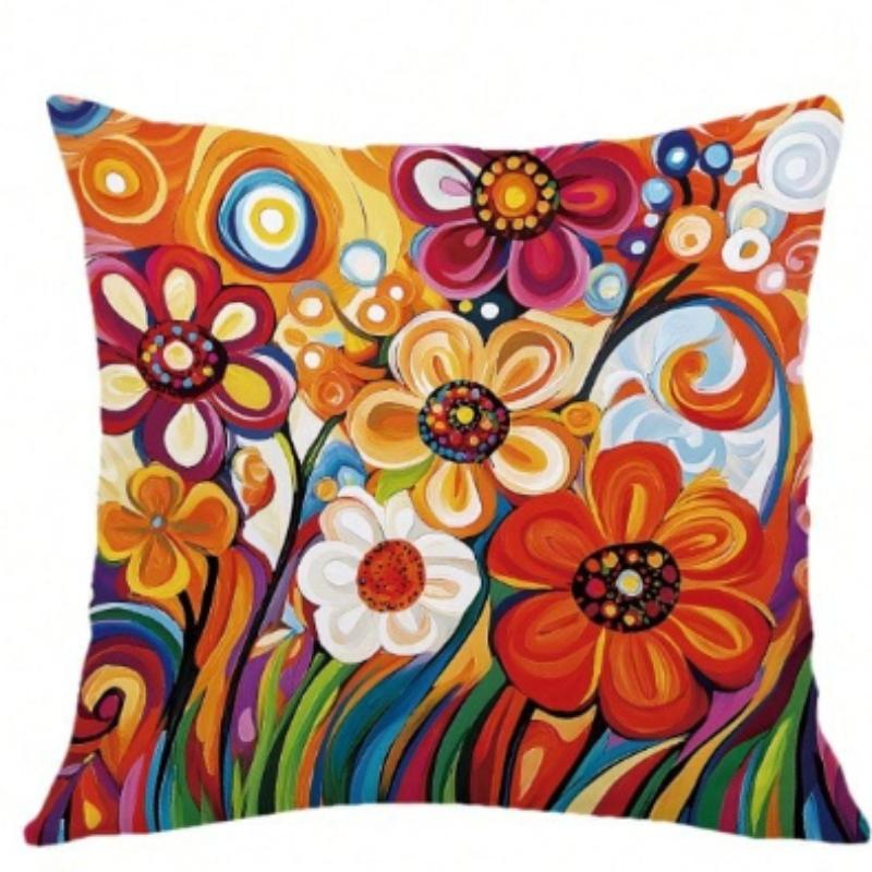 Bohemian Colorful Floral Print Pillow Covers Polyester Cushion For Sofa Bed Car Home Decor Daily Use Living Room Bedroom