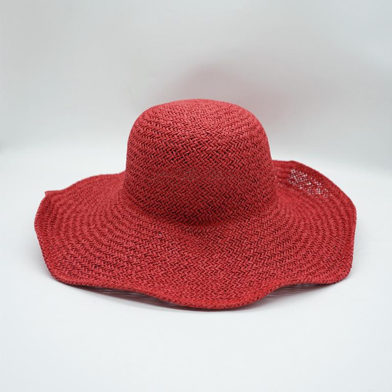 Red Brown Coffee Big Brim Foldable Vacation Straw Hat Women'S Sunshade Sunscreen Beach Hat Sun Hat