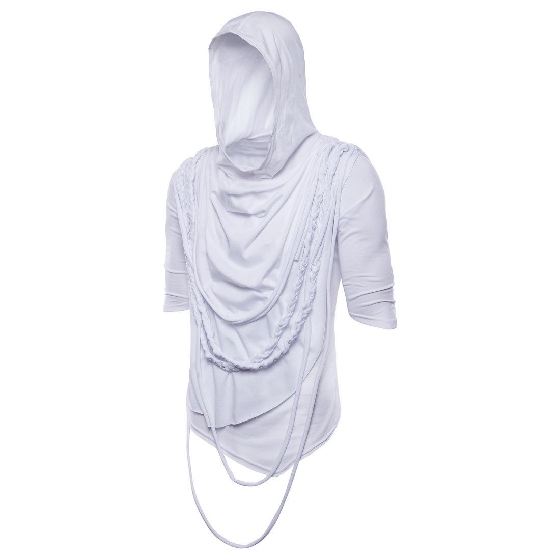

2026 European Summer Men s Hip-Hop Hooded T-Shirt with Pile Collar, Short-Sleeved, Trendy Street Dance Style YT001 2XL белый