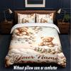 Set Biancheria da Letto a Tema Orsacchiotto con Testo o Nome Personalizzato, 3 Pezzi, 1 Lenzuolo Sotto con Angoli & 2 Federe, Biancheria da Letto Personalizzata per la Casa