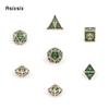 7 Pcs Green Golden Skull Metal Dice Solid Metal Polyhedral Dice Set Suitable for Role-Playing RPG Board Game Card Game