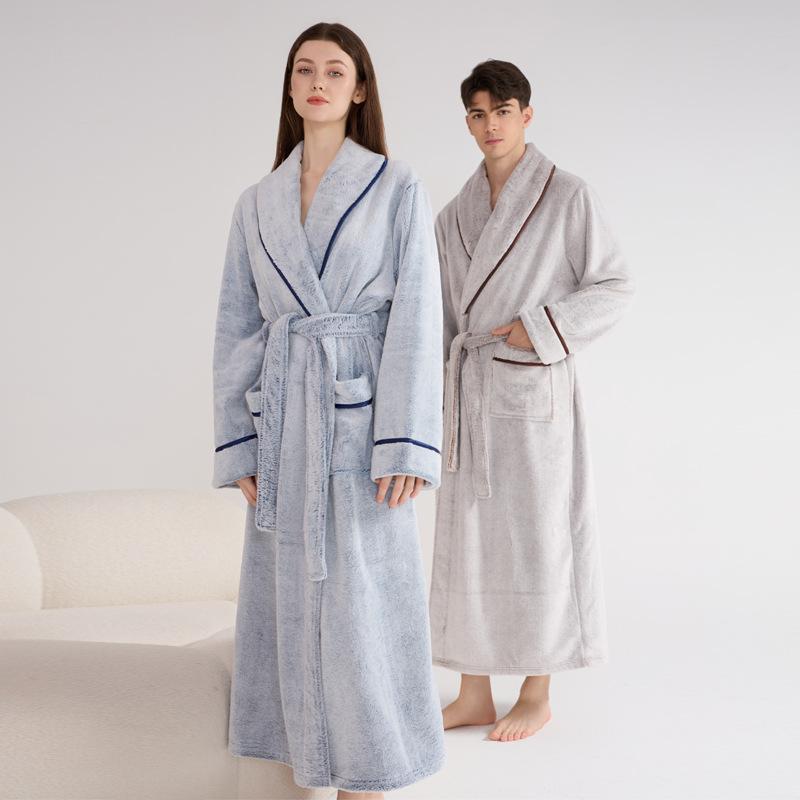 Nightgown Winter Bathrobe Couple Long Double-sided Fleece Pajamas Warm Winter Home Bathrobe Men and Women Morning Robe