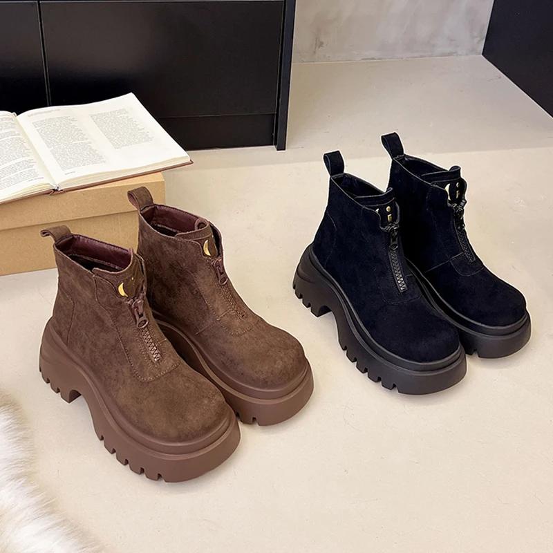 Ankle Boots for Women's Flats Platform Shoes Suede Sport Shoes Winter  Fashion Chelsea Boots New Trend Dress Mujer