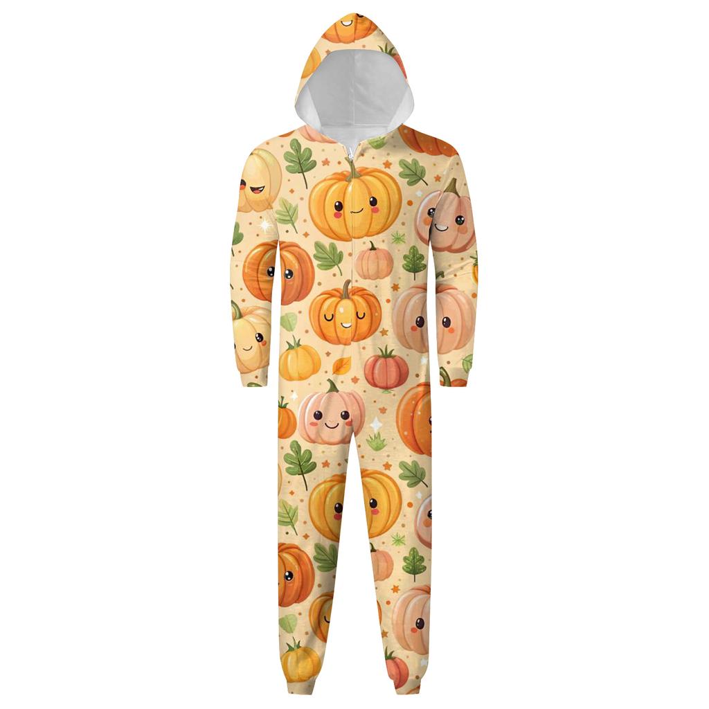 Halloween Printed Family Matching Hooded Long Sleeved Zippered Hooded Jumpsuit Set