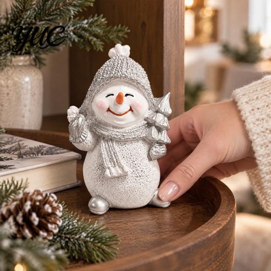 Resin Snowman Statue Christmas Figurine, Festive Tabletop Ornament for Home Living Room Holiday Table Centerpieces Dining Decor, Cute Winter Sculpture