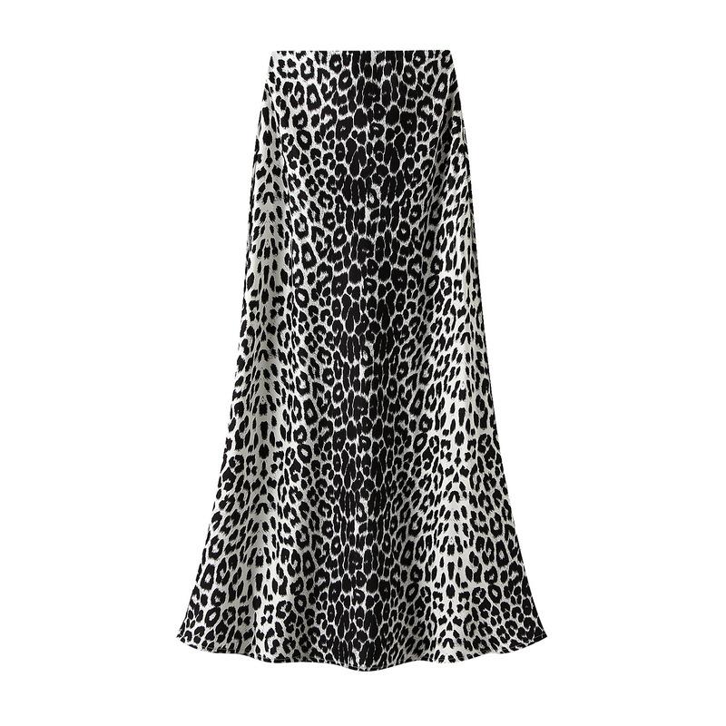 

Qooth Cheetah Print Mermaid Pencil Skirt American Vintage Style Skirt Stretchy Satin Bodycon Skirt QT2594 S білий