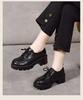 British Style Platform Lace-up Small Leather Shoes Women's Autumn New Fashion Heightening Single Shoes Non-slip and Wear-resistant Versatile Low-top S