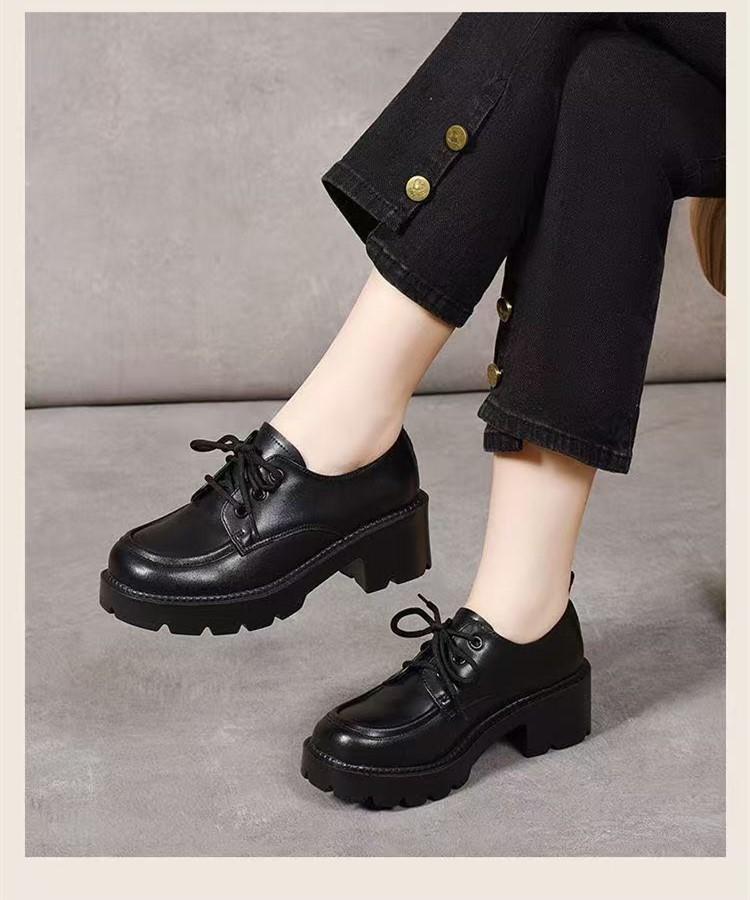 British Style Platform Lace-up Small Leather Shoes Women's Autumn New Fashion Heightening Single Shoes Non-slip and Wear-resistant Versatile Low-top S