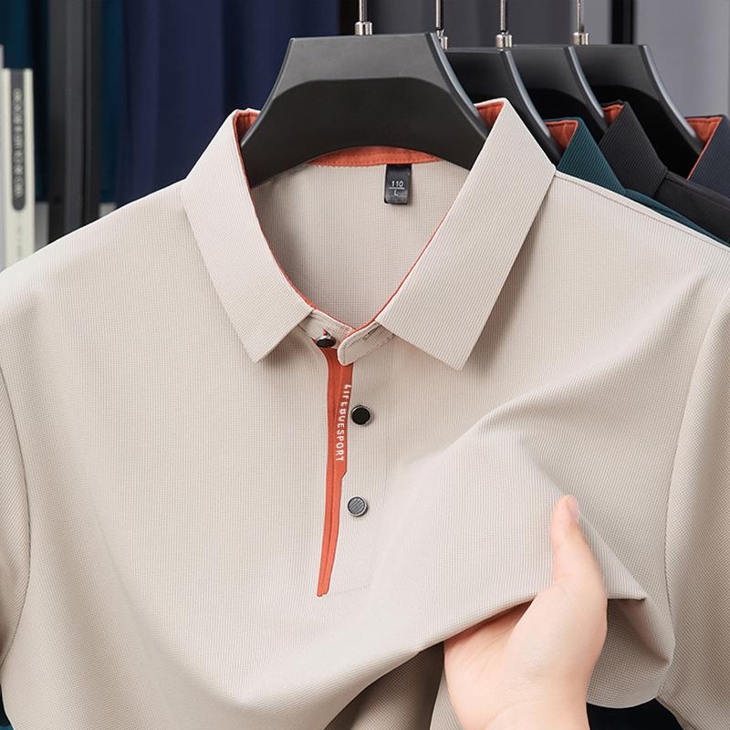 Summer Short Sleeve T-Shirt Polo Middle-Aged & Young Casual Lapel Collar Loose Fit Casual Ice M бежевый