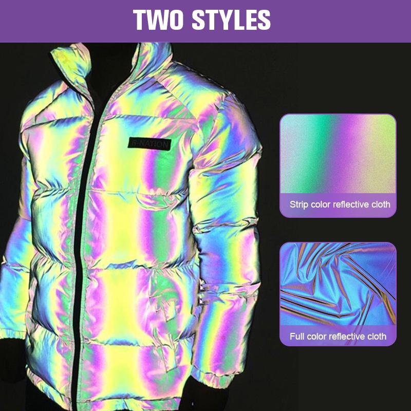 100*140cm Duhová Světlo Odrážející Strečová Látka Gradient Větrovka DIY Dekor Bunda Kabát Oblečení Designová Látka
