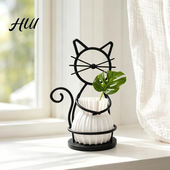 Eco-friendly Pen Holder Cat Flower Pot Holder, Multifunctional Desktop Vase Organizer for Hydroponic Plant Small Plants, Minimalist Stand with