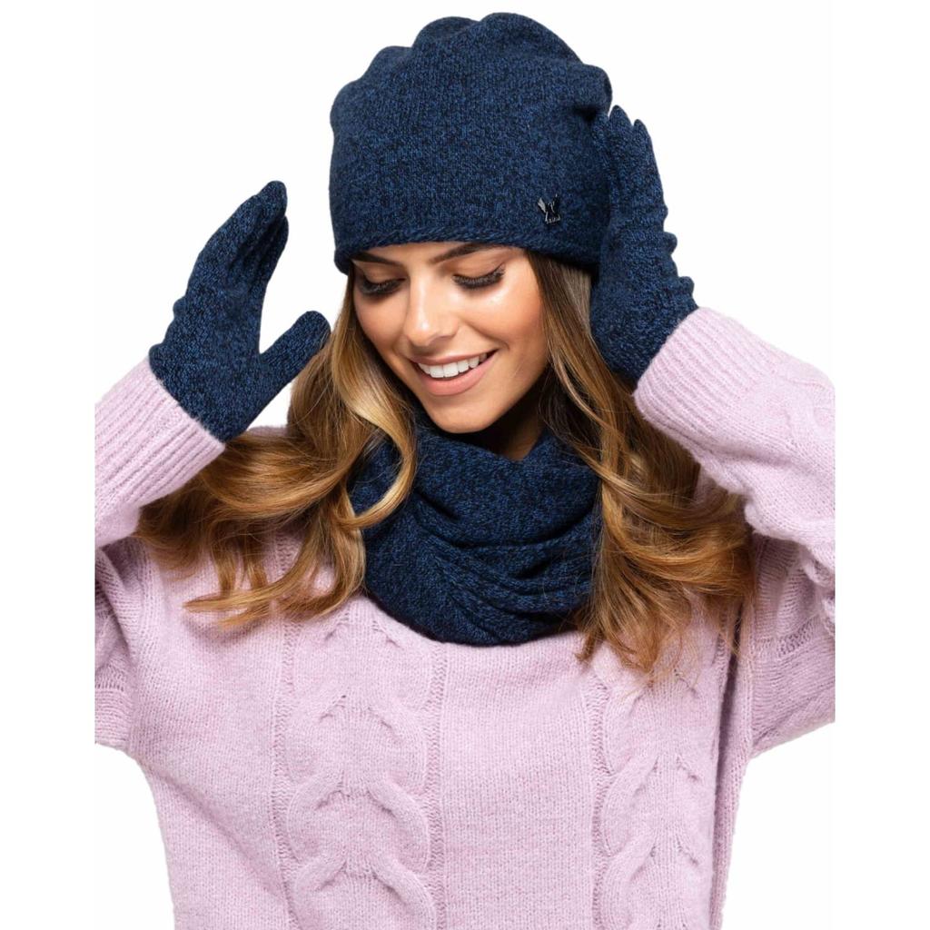 Anna-Women' Set Wool Hat with Snood, Navy Blue