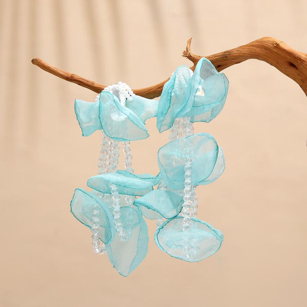 Luxuriöse Organza Quastenblumen Ohrringe - Exquisiter Damenohrschmuck