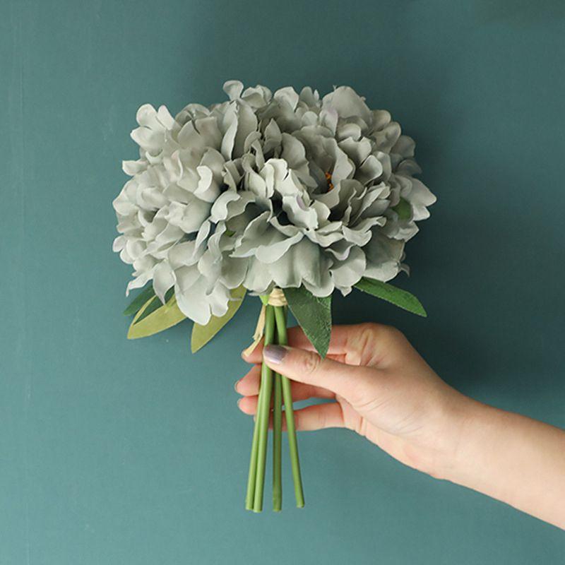 5 Heads Artificial Peony Silk Fake Flowers Hydrangea Bouquet For Elegant Wedding Party Decor**