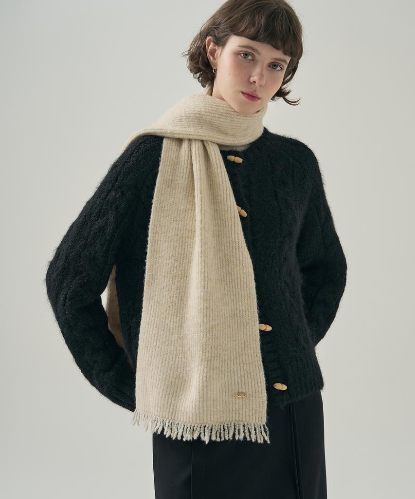 Deuloupisumeon Fluffy Fringe Ribbed Muffler [Black]