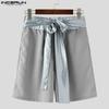 INCERUN Men Belt Lace-up Elastic Waist Striped Casual Loose Half Pants