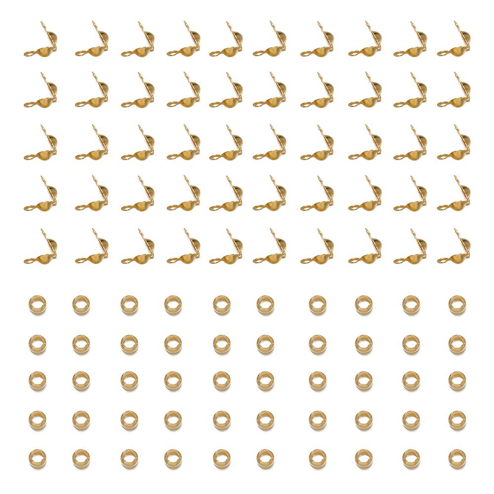 

100pcs/lot Crimp Bead Tips Knot Covers Clamshell Fold-Over Bead Tips with 100pcs End Caps for DIY Jewelry Making Craft