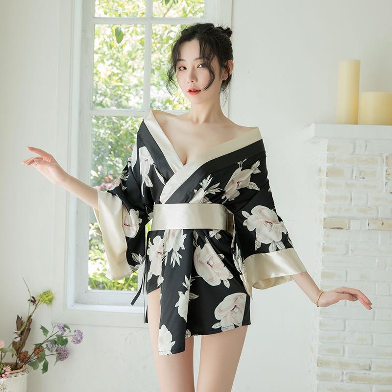 

Сексуальное кимоно с японским принтом, чистое желание, большой бант, пояс-корсет, стройнящее, ультратонкое, короткое, униформа, косплей-костюм One Size