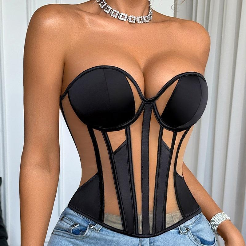 Damen Sexy Französisches Netz-Korsett Taillenformer Bustier Innenoberteil