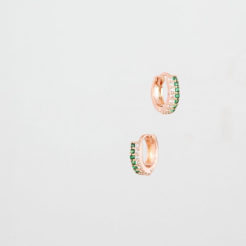 [Judy And Paul] Azuh Emerald Green and Crystal Small Hoop Earrings E51693