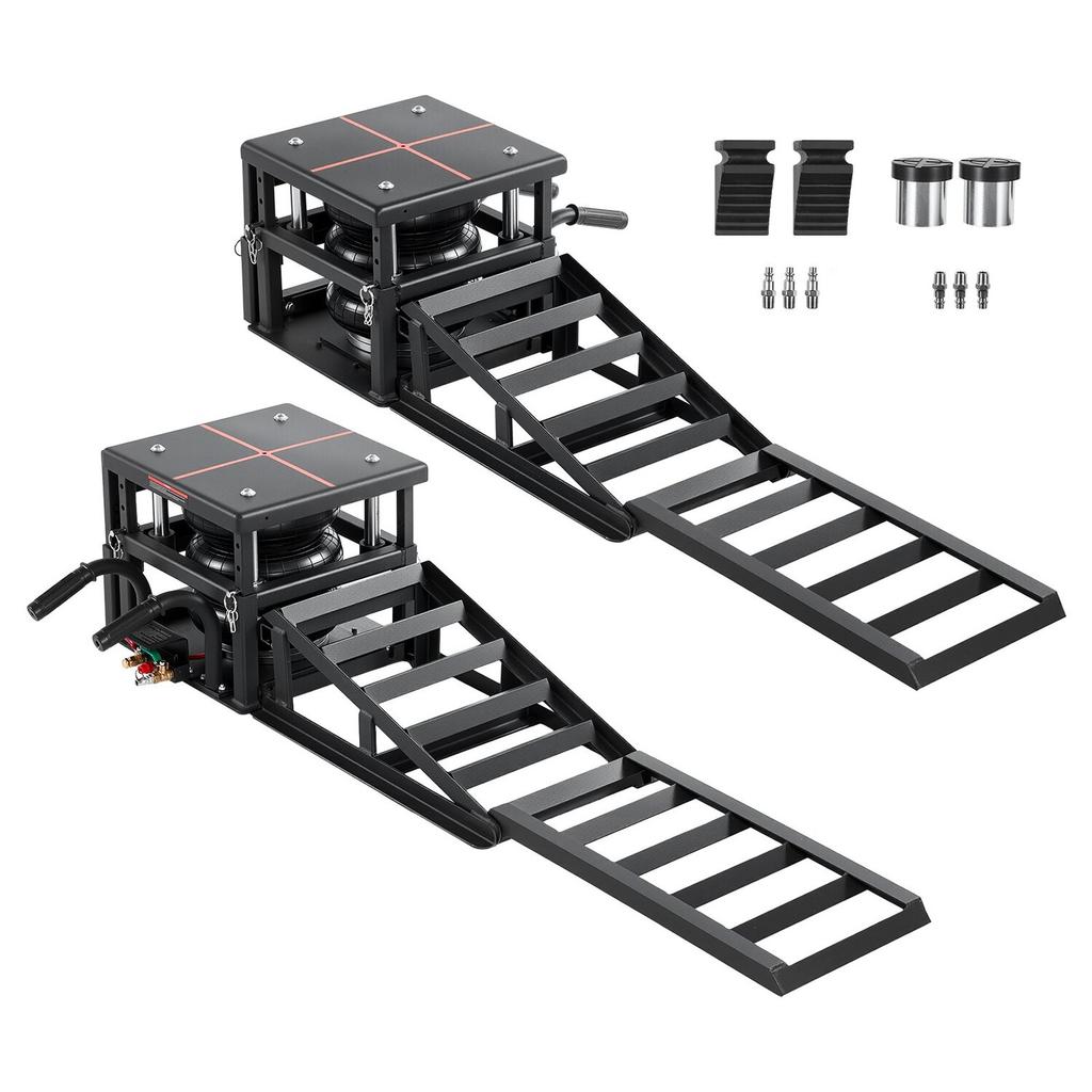 Air Portable Car Lifts 2PCS, 5 Ton Capacity, 320 Mm Max Height, Pneumatic Ramp Jacks with Airbags, Wheel Chocks, Extension Ramps, Heightened Columns,