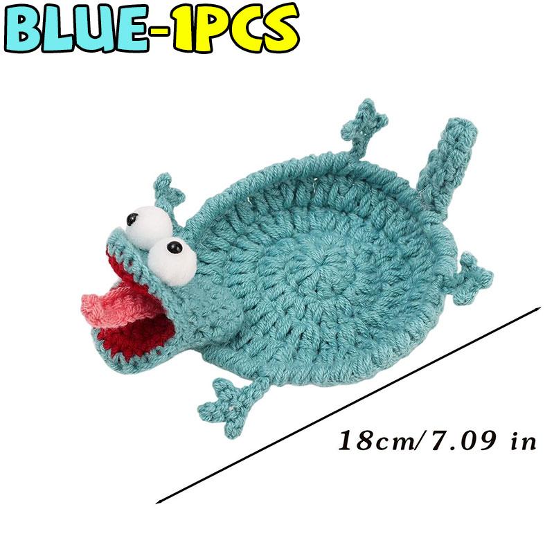 Cute Handmade Crochet Lizard Coaster Animal Drink Mat Non Slip Desk Protector Absorbent Table Decor Stress Reliever Toy Gift