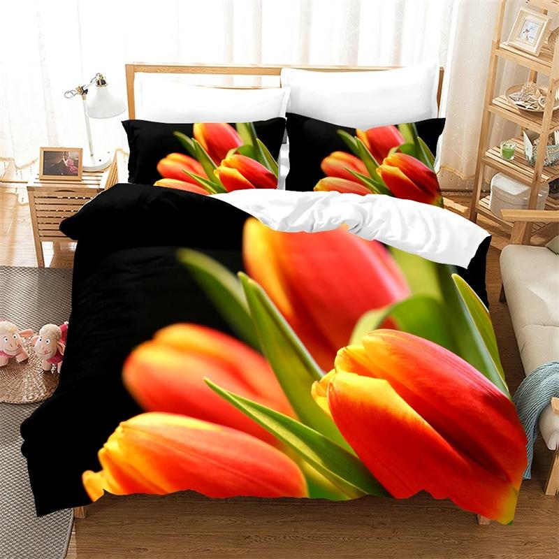 Flower Tulip Elegant Floral 3D Duvet Cover For Women Gifts Luxury MotherS Day Warm Gifts For Bedroom Decoration Queen King Size