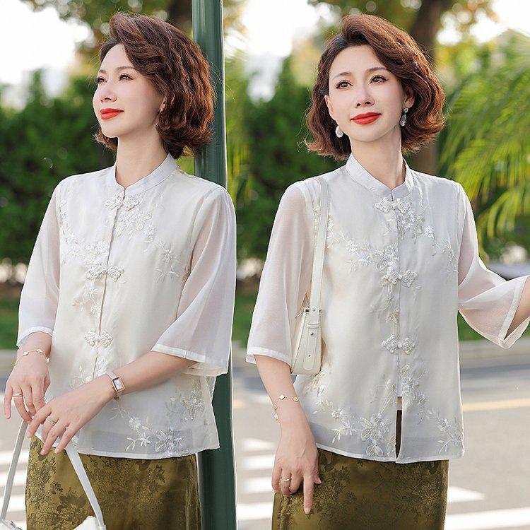 2026 Chinese Style Summer Blouse: Stylish Short-Sleeved Top for Middle-Aged and Elderly Women