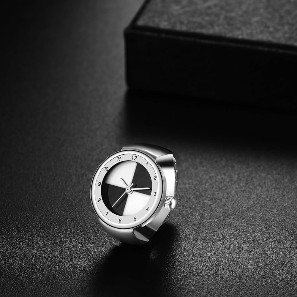 Ring Watch Finger Ring Waterproof Analog Watch Silver Free Size for Women and Men
