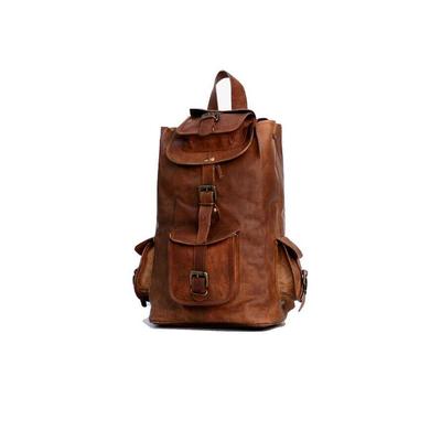 New Retro Genuine Brown Goat Leather Men's Travel School Vintage Laptop Backpack