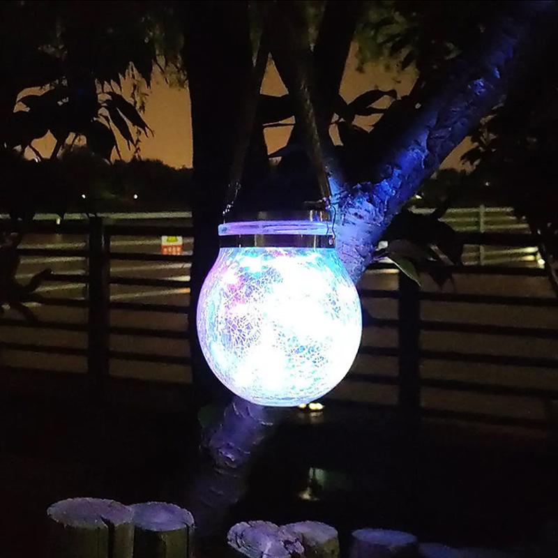 Solar Crackle Glass LED Light for Outdoor Garden, Lawn, Tree, and Fence Hanging Decorations