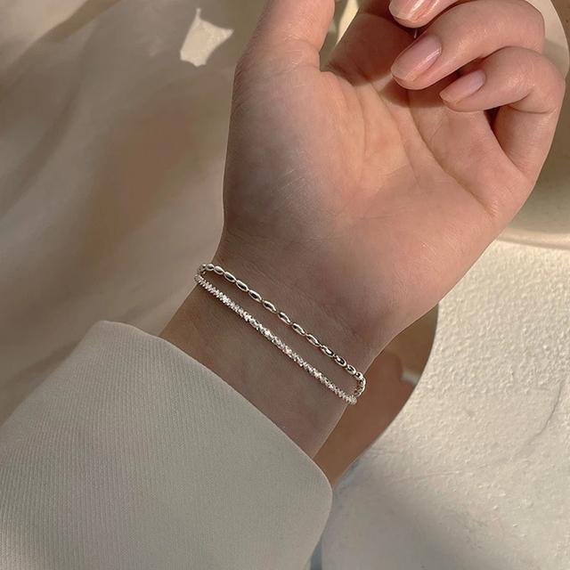 S925 Sterling Silver Double Layers Jednoduchý náramek pro ženy Temperament Elegantní Sweet Link Řetízkový náramek Šperky
