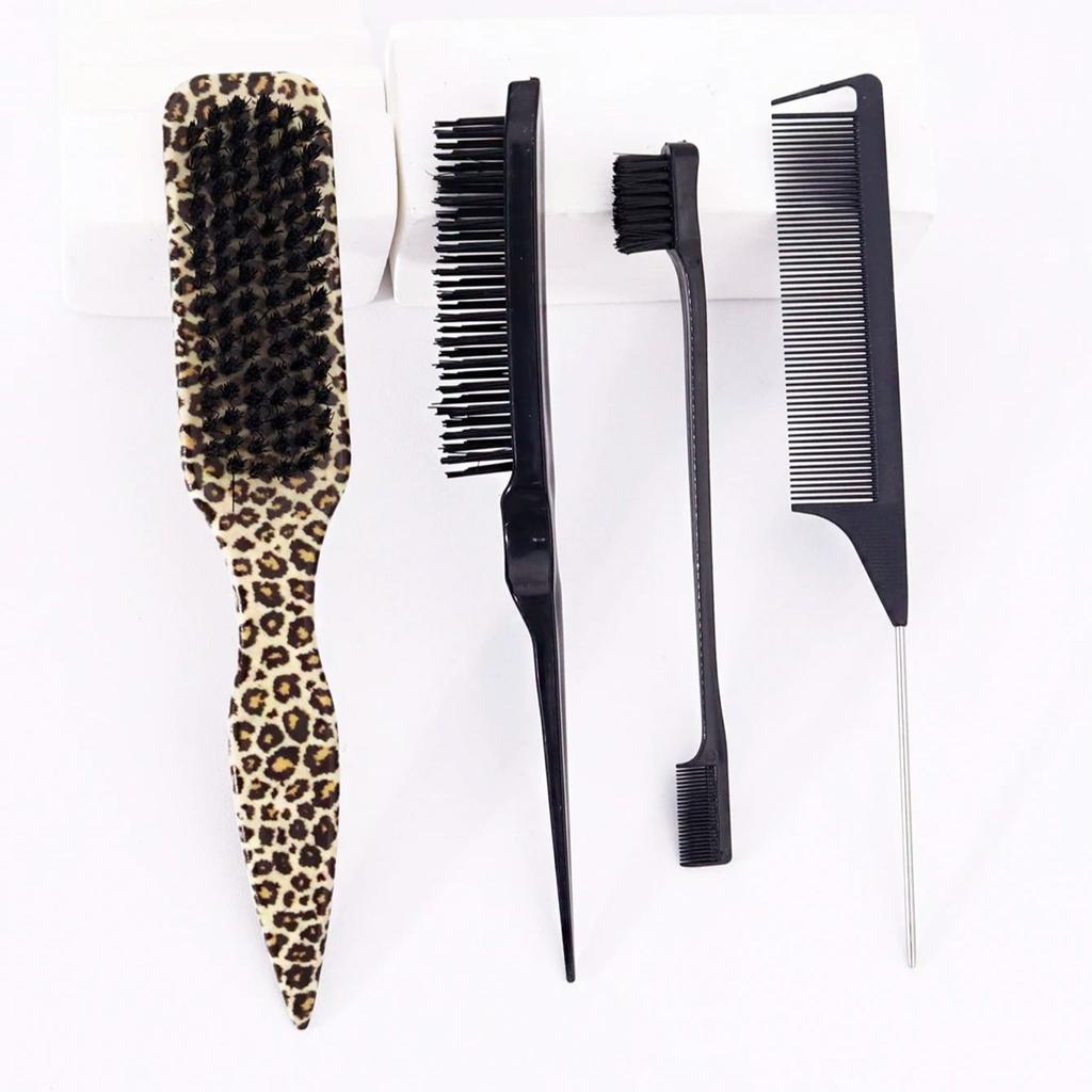 4-piece/set Hairdressing Tool Set, Hair Anti Tie Brush, Edge Control Brush, Rat Tail Comb Edge brush,Special for Real Hair Wigs
