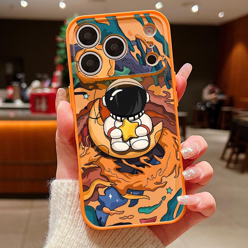 

Чехол с мультяшным рисунком астронавта для iPhone 17 Pro Max iPhone 16 15 14 13 Pro Max Магнитный для Magsafe Гибридный ТПУ+ПК Матовое покрытие iPhone 16 Pro Max оранжевый