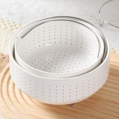 With Handle Food Steamer Rack White Ceramic Rice Cooker Basket  Vegetable Steaming
