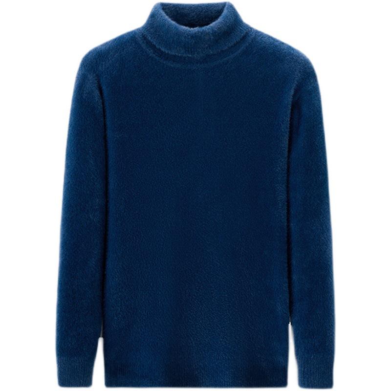 

Мужской и женский толстый плюшевый свитер с высоким воротом облегающего кроя 3XL синий