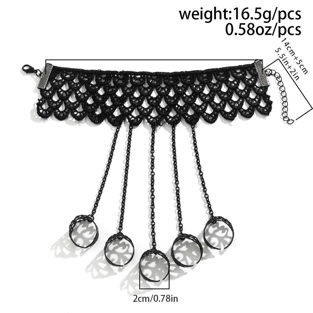 Creative Vintage Black Lace Finger Wrist Chain Rings Bracelets For Women Metal Connecting Hand Harness Bangles Punk Jewelry